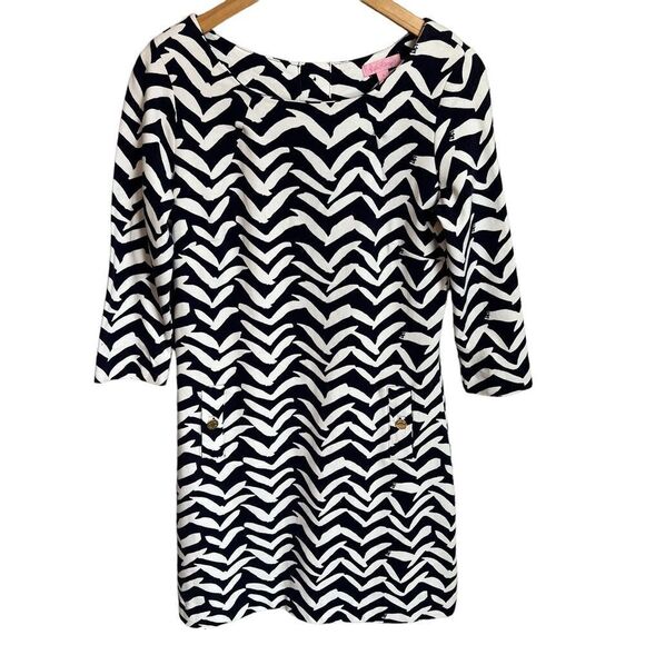 Lilly Pulitzer Charlene Seagull Dress Womens Small Navy Blue/White Gold Buttons - Picture 2 of 9